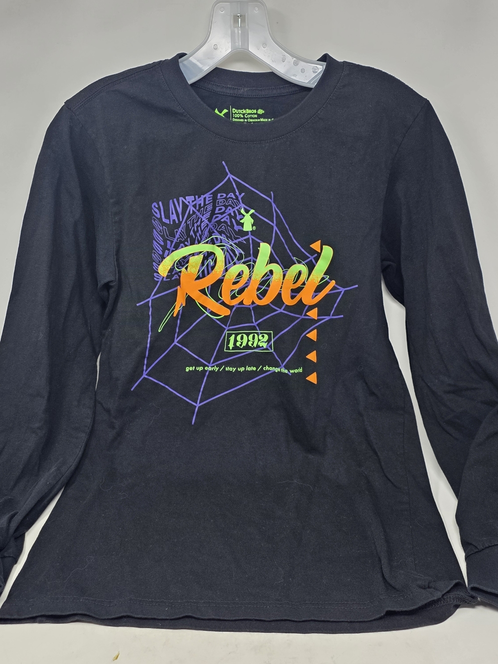 Dutch Bros Rebel 1992 Halloween Black Long Sleeve Graphic Shirt Men's Small